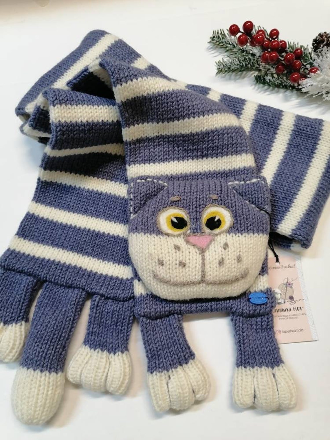 Knitted cat scarf Knitted scarf Animal scarf Cat scarf Etsy