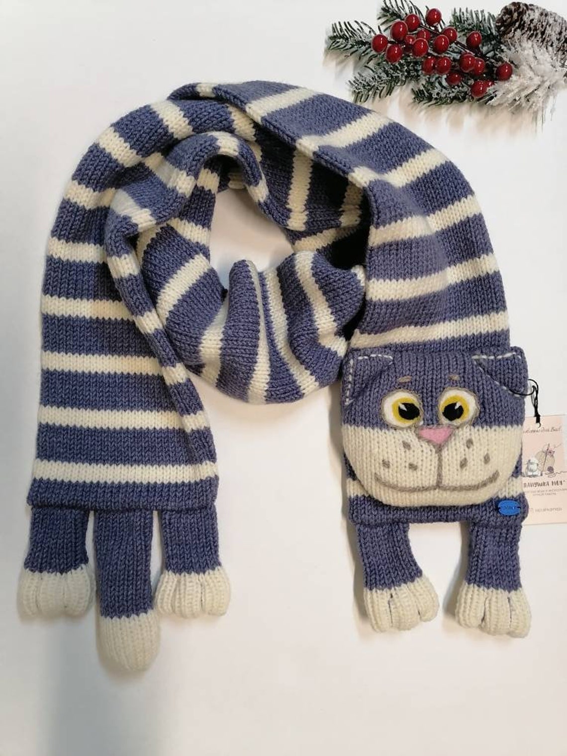 Knitted cat scarf Knitted scarf Animal scarf Cat scarf Etsy