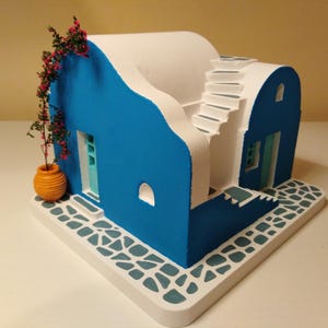 Blue Kyma house - Santorini - Handcarved traditional Greek island house architectural model