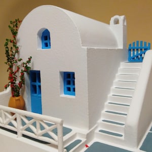 Santorini Steps house - Handcarved whitewashed Greek traditional architectural model house