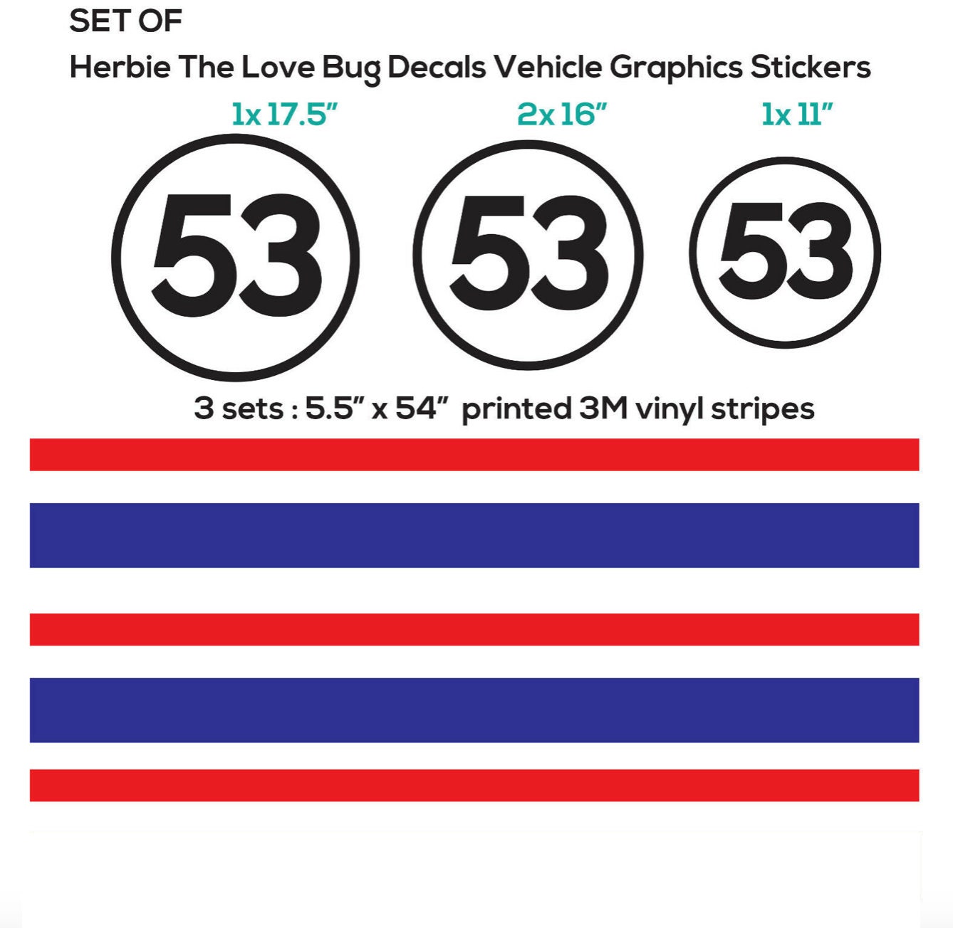 car Herbie Love Bug Decals set Vehicle Graphics Stickers WV KIT 53