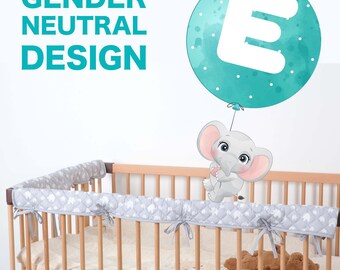 Reversible Baby Cot Crib Teething Rail Cover Protector ~ elephants 