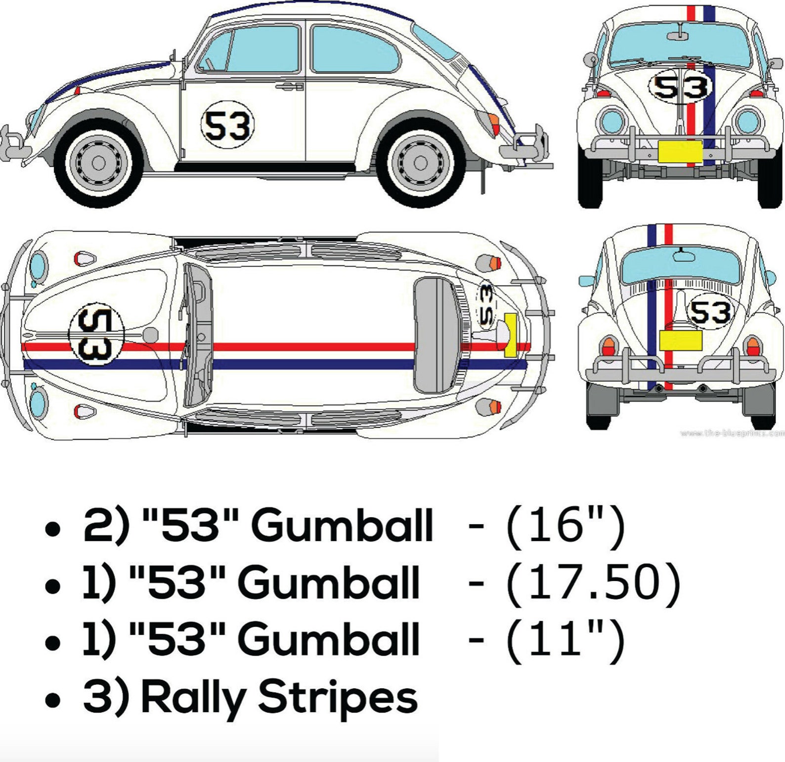 Car Herbie the Love Bug Decals Set Vehicle Graphics Stickers Etsy