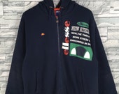 ELLESSE Italia Sweatshirt Hoodie Small Vintage 90 39 s Ellesse Ski Wear Quilted Warmer Sweater Jacket Ellesse Sport Blue Zipper Coats Size S
