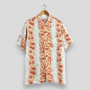 Vintage Hawaiian Hibiscus Flower Tropical Hawaii Shirt Large Aloha Sailing Beach Honolulu Guam Beach Party Surfing Rayon Button Up Size L