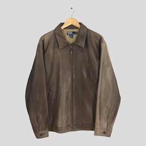 Vintage Polo Ralph Lauren Leather Jacket Large Ralph Lauren Pony Embroidered Coat Polo Pony RL Casual Outerwear Zipper Polo Blouson Size L