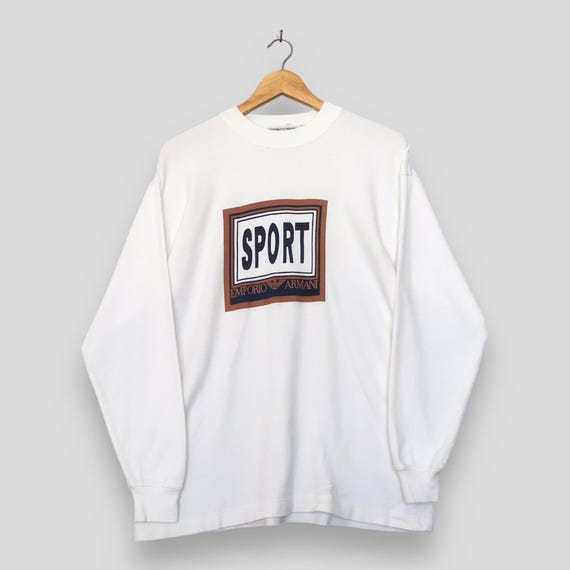 Emporio Armani, Vintage 90's Emporio Armani Sport White T shirt Small Emporio Armani Italian Designer Long Sleeve Shirt Retro Bruce Weber Art Tees Size S