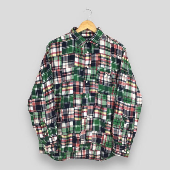 Vintage 90s Lands End Patchwork Checkered Flannel… - image 1