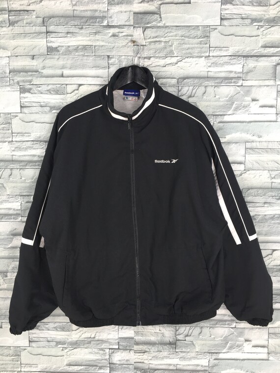 Reebok Sports Windbreaker Jacket Large Black Vinta