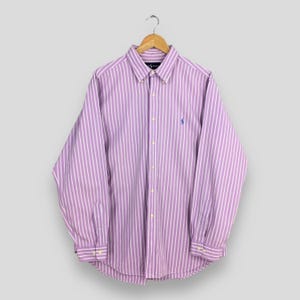 Vintage Polo Ralph Lauren Pink Striped Shirt 2XLarge Ralph Lauren Stripes Flannel Polo Pony Button Down Polo RL Oxfords Classic Fit 2XL