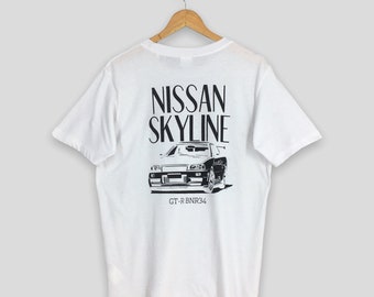 Vintage Nissan GT-R BNR34 Skyline Racing T shirt Large White 90's Nismo Skyline Racing Car Nissan Japan Motorsports JDM Tee Size L