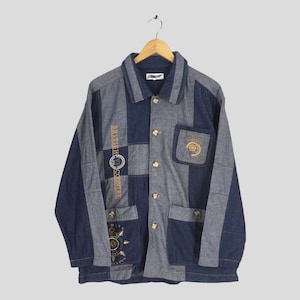 Vintage Bonskip Patchwork Denim Jeans Jacket Labor Medium American Style Worker Denim Jacket Menswear British Country Embroidery Coat Size M