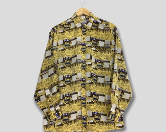 Vintage Novelty Baroque Chair Pop Art Silk Shirt Medium Retro 90s Abstract Casual Party Disco Shirt Psychedelic Buttondown Oxfords Size M