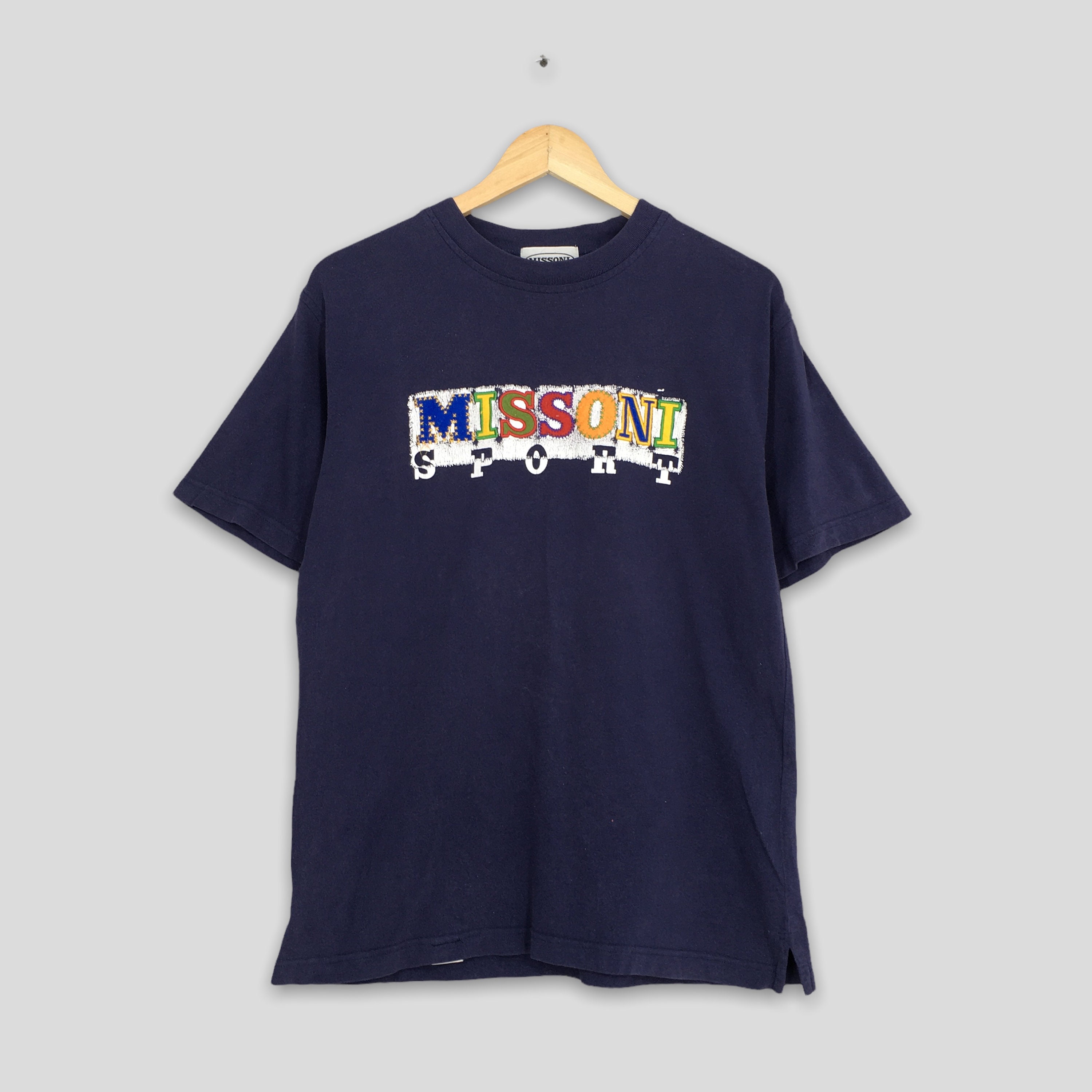 Vintage Missoni Sport Spell Out Blue Tshirt Small 90