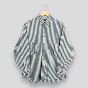 Vintage Japan Multicolor Vertical Stripes Flannel Shirt Medium 90s Western Striped Oxfords Casual Wear Retro Flannel Button Up Shirt Size M