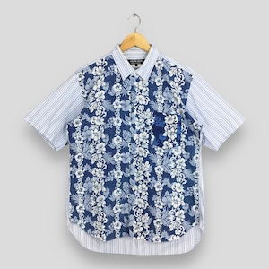 Vintage Comme Des Garcons Men Flower Stripes Blue Oxfords Shirt Homme Deux Junya Watanabe CDG Homme Rei Kawakubo Striped Button Shirt Size M
