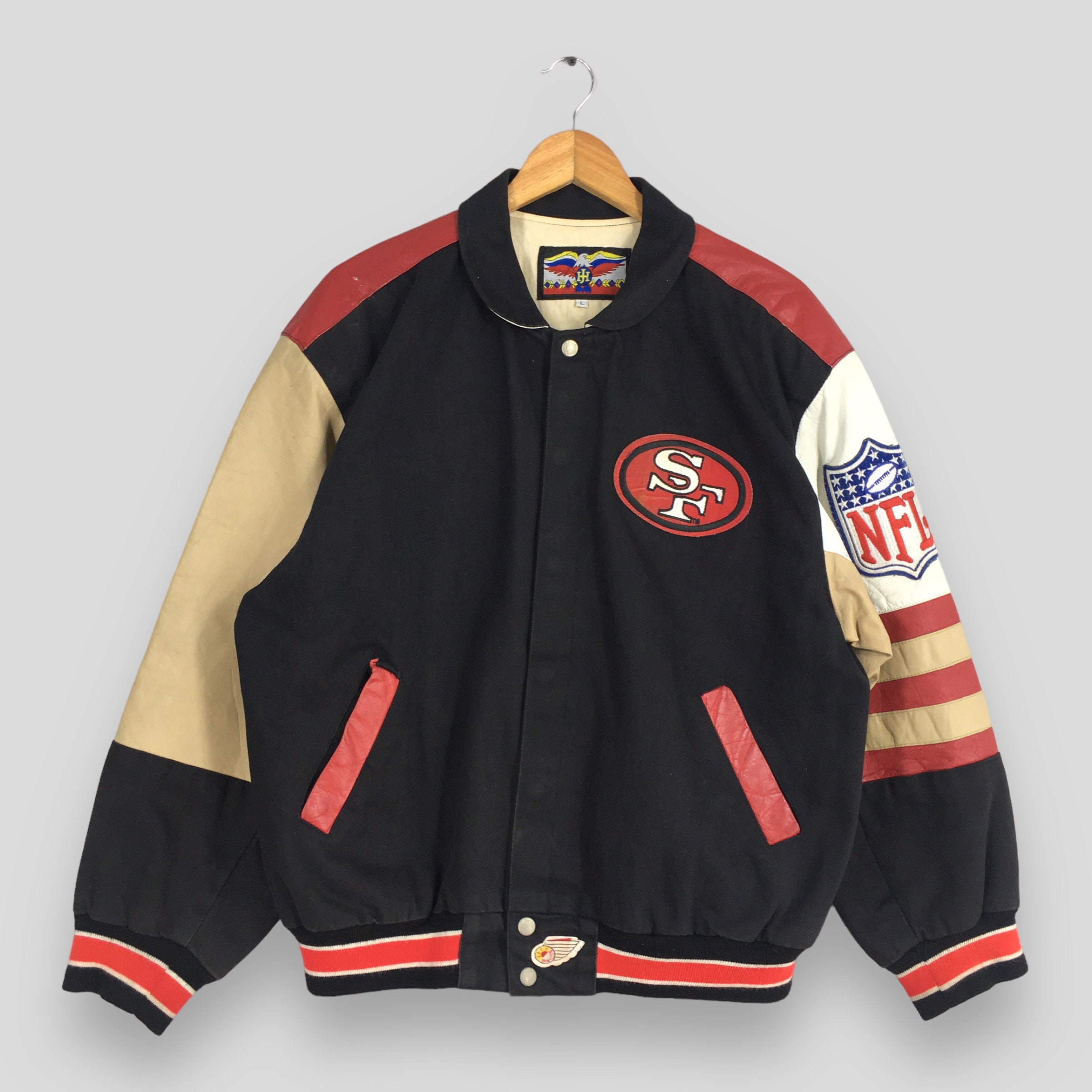 Vintage 90s San Francisco 49ERS Bomber Leather Jacket Large San
