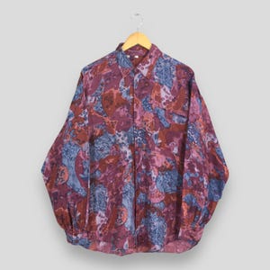 Vintage 1980s Atelier Psychedelic Multicolor Silk Shirt Large Pop Art Style Outfit Novelty Baroque Retro Party Button Down Shirt Size L