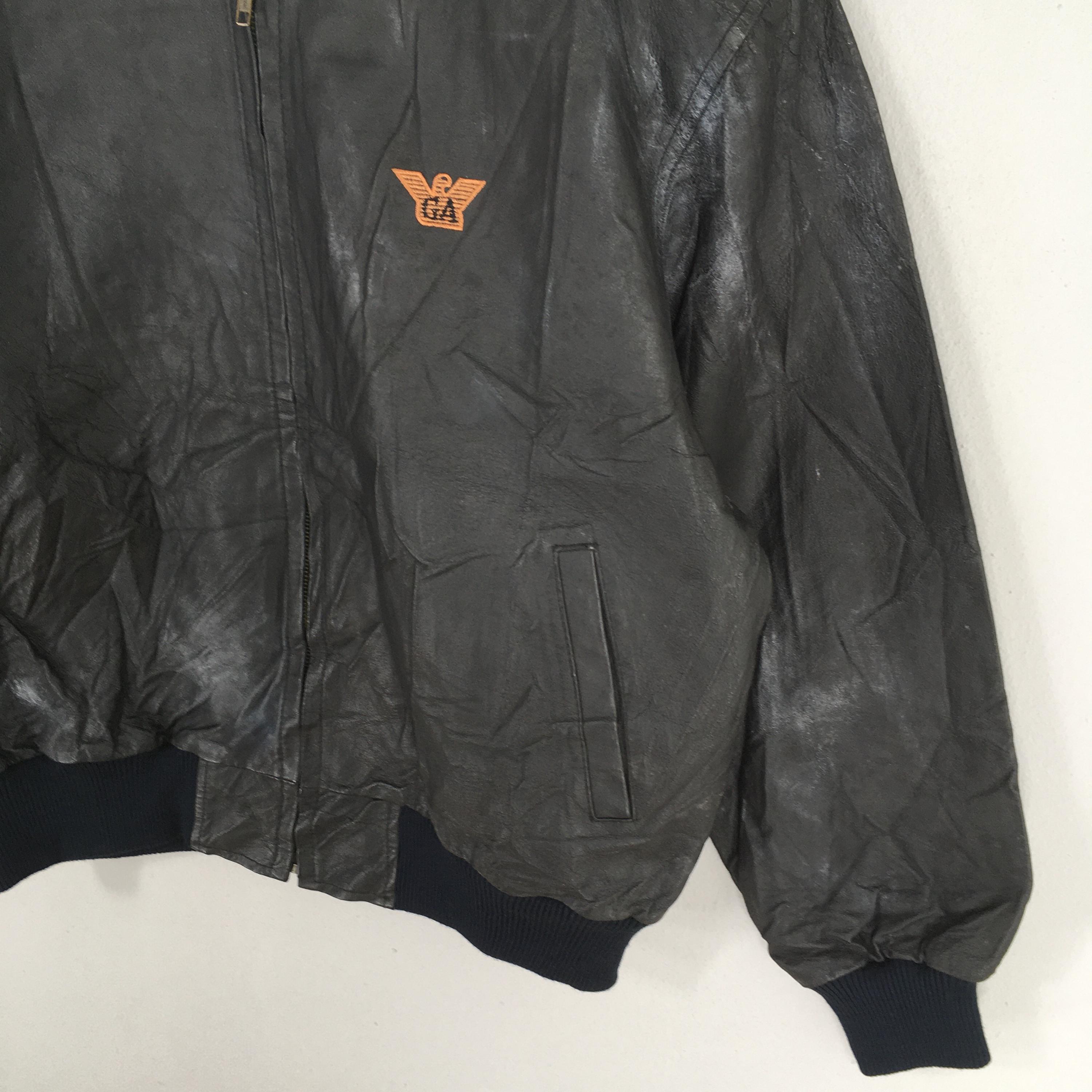 美品1990s giorgio armani leather ma1ジャケット Vintage 1990's GA Giorgio Armani Jeans Leather Black Jacket