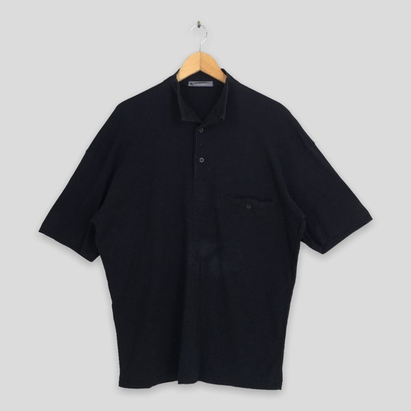 Vintage Issey Miyake Men Black Polos Shirt Medium Issey Miyake Designer Casual Issey Men Japan Polos Button Shirt Size M