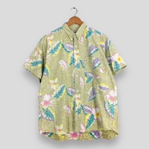 Vintage 90s Leaves Hawaii Aloha Shirts Large Abstract Tropical Made In Hawaii Surf Beachwear Tiki Honolulu Printed Button Up Shirt Size L