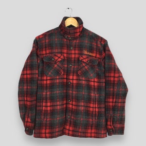 Vintage Abahouse Japan Thick Tartan Shirt Medium Abahouse Red Tartan Checkered 1950s Style Quilted Winter Wool Work Flannel Button Size M