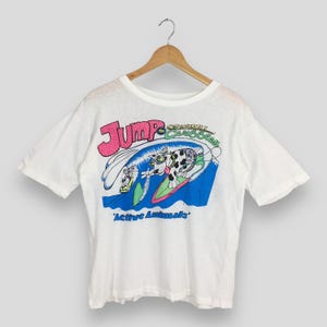 Vintage Jump The Caribbean White Tshirt Small Hawaii Surfing Longboard Usa Sports Shirt Hawaii Ocean Wave Surfboards Graphics Tee Size S