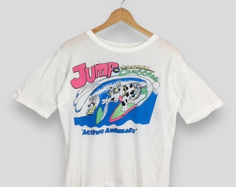 Camiseta blanca vintage Jump The Caribbean, pequeña, hawaiana, para surfear, longboard, EE. UU., deportiva, con gráficos de olas oceánicas, talla S