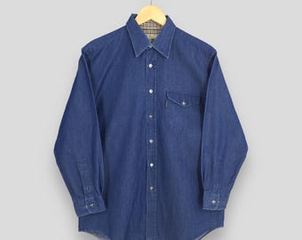 Vintage 90's Aquascutum London Blue Shirt Medium Aquascutum Casual Wear Oxfords Flannel Aquascutum England Formal Button Down Shirt Size M