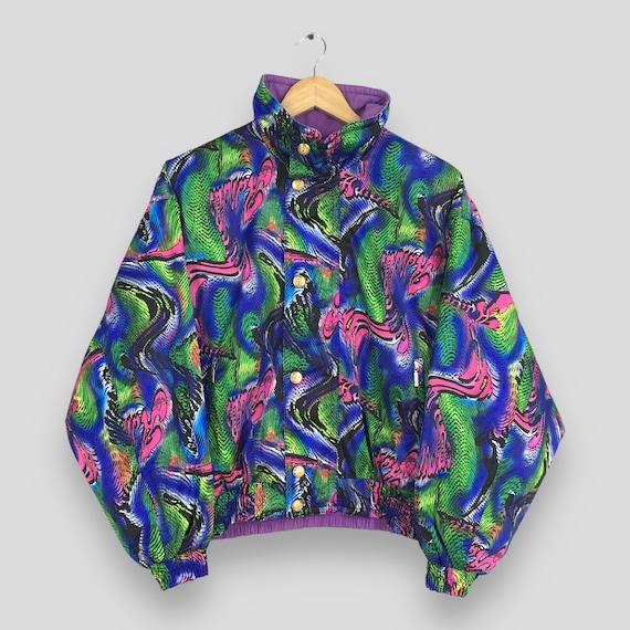 Vintage 90s Adidas Pop Art Trefoil Windbreaker Hoodie Medium Adidas Multicolour Retro Abstract Graffiti Sportswear Adidas Bomber Jacket M