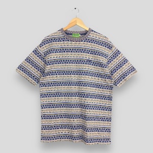 Vintage Missoni Sport Gestreiftes Tribal Tshirt Großes 90er Jahre Missoni Sportswear Italia Apparel Missoni Multicolor Stripes Street Shirt Size L