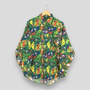 Vintage Tango Max Raab Playing Golf Funky Multicolor Shirt Large Retro Overprint Golf Equipment Men&#39;s Golfer Flannel Cotton Button Down L