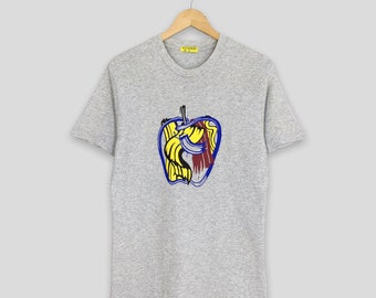 Vintage Roy Lichtenstein penseelstreken Apple 1983 artwork T-shirt medium popart abstract Roy Lichtenstein artwork grijs T-shirts maat M