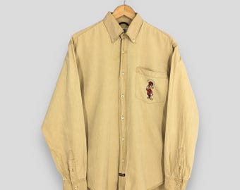 Vintage JC De Castelbajac Brown Oxfords Large Jean Charles Castelbajac Italy Woody Woodpecker Cartoons Embroidered Button Down Shirt Size L