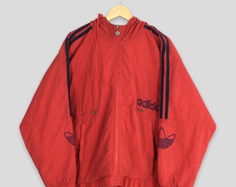 Vintage 90's Adidas Windbreaker Red Hoodie Jacket XXLarge Adidas Trefoil Sportswear Adidas Sports Zipper Jacket Warm Up Size XXL