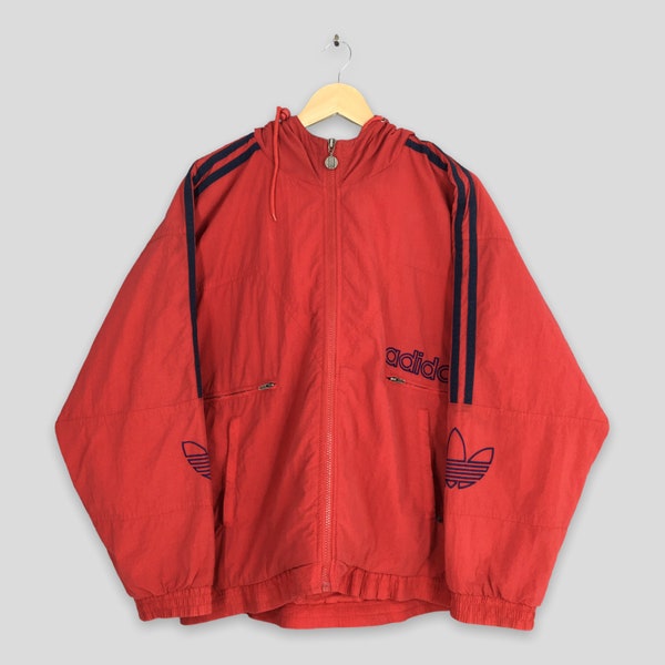 Vintage 90's Adidas Windbreaker Red Hoodie Jacket XXLarge Adidas Trefoil Sportswear Adidas Sports Zipper Jacket Warm Up Size XXL