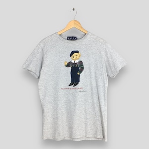 Vintage Polo Bear Ralph Lauren Gray T shirt Medium 90&#39;s Polo Sport Ralph Lauren Casual Wear Polo Bear Streetwear Outfits Tees Size M