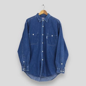 Vintage Blue Blue Japan Indigo Jeans Shirt Large Blue Blue Denim Oxford Casual Denim Japanese Western Rodeo Button Up Chambray Shirt Size L