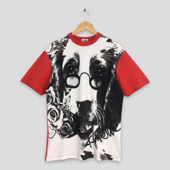 Kansai Yamamoto, Vintage Kansai Yamamoto Impact Red T Shirt Medium Kansai Impact Beethoven Dog Prints Kansai Japan Designer Kansai Homme Yohji Tee Size M