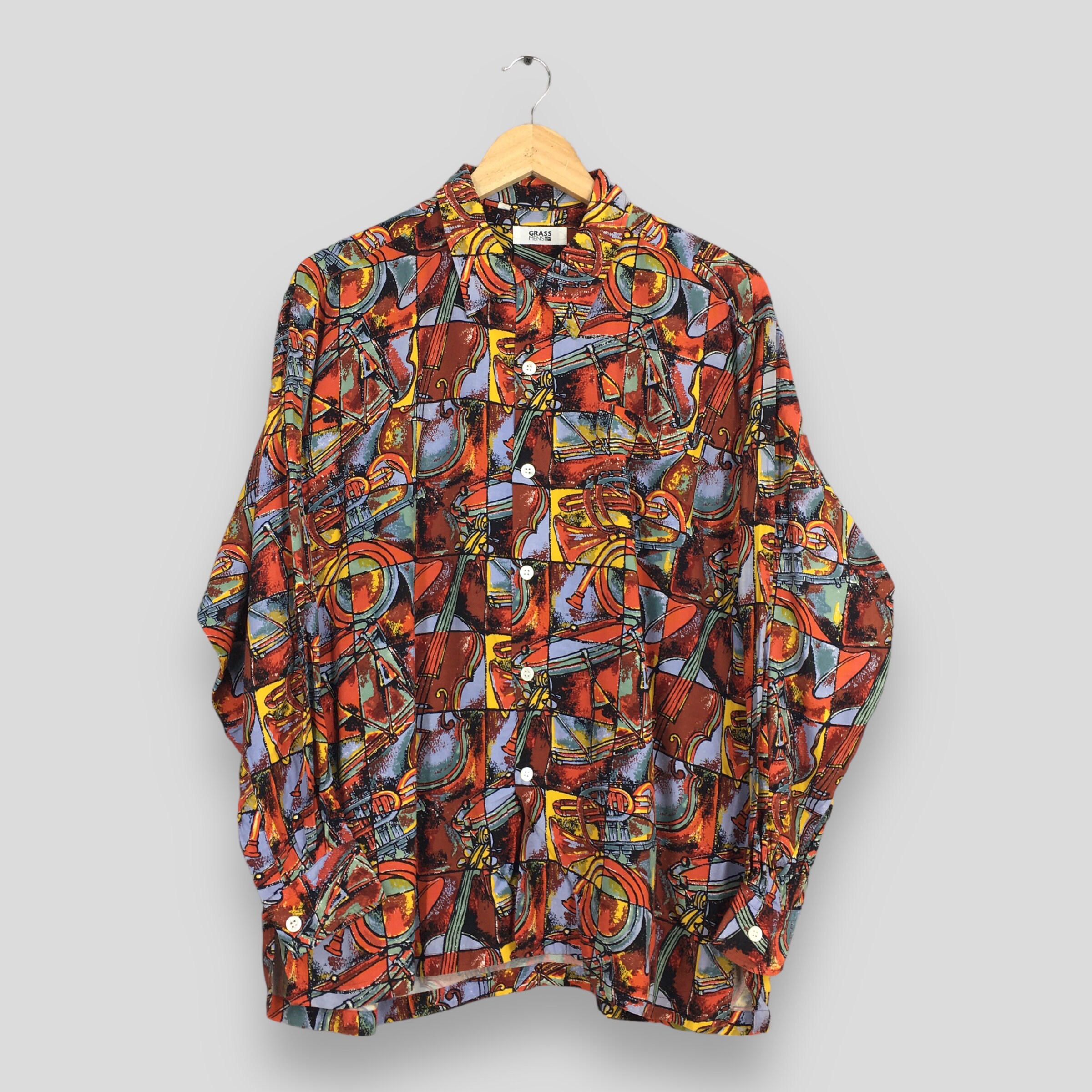 Vintage Novelty Baroque Psychedelic Pattern Rayon Shirt