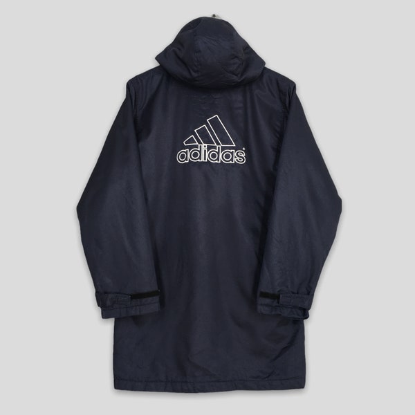 Vintage 90's Adidas Hoodie Jacket Hoodie Parka Small Adidas Big Logo Parka Adidas Three Stripes Adidas Black Warmer Winter Jacket Size S