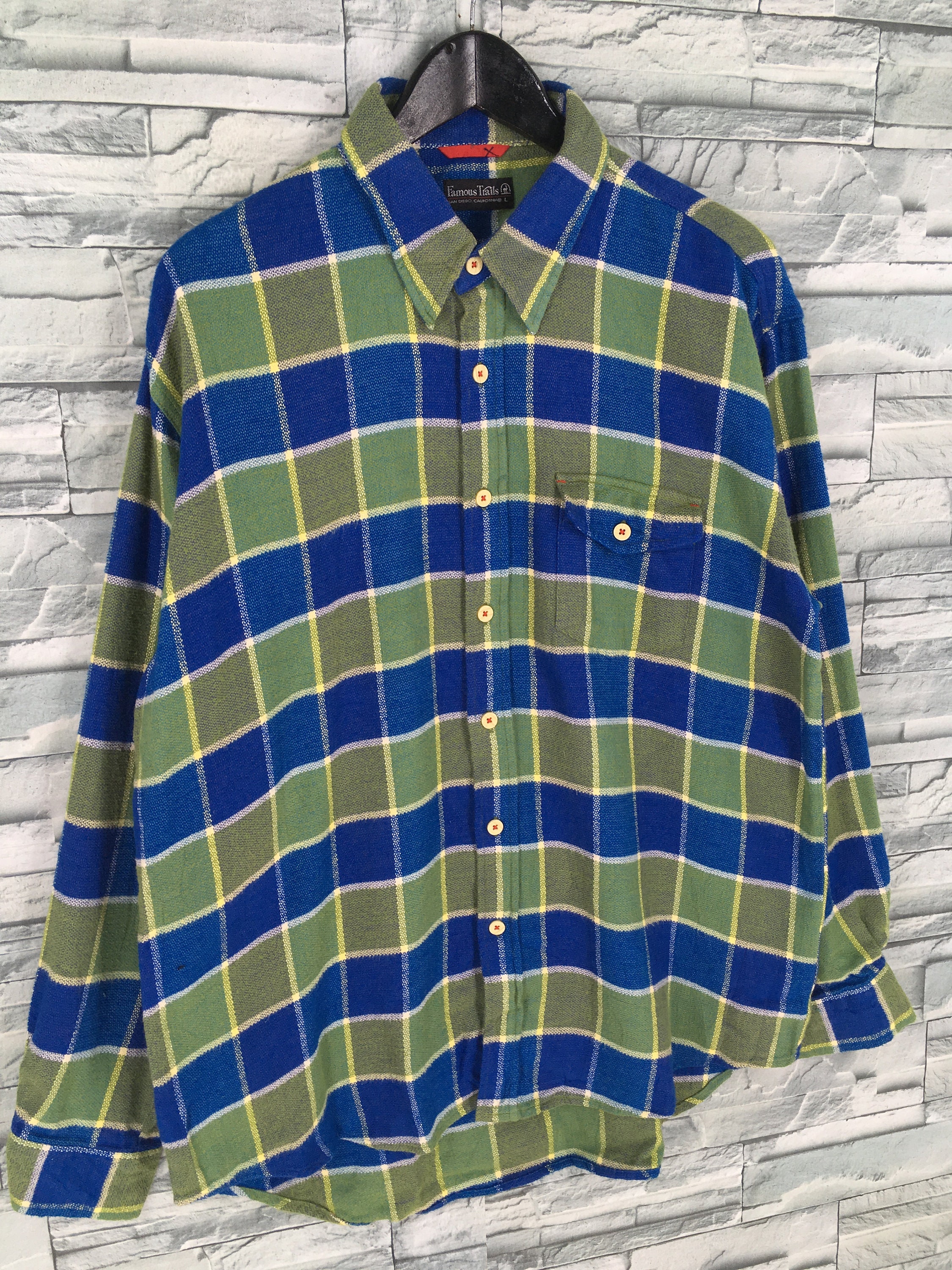 Vintage 90's Plaid Checkered Flannel Green Shirt Large | Etsy