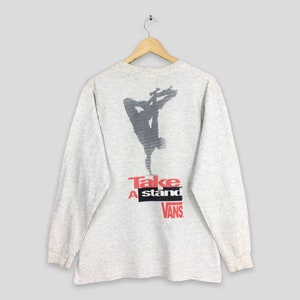 Vintage 90&#39;s Vans Usa Gray T shirt Large Vans Skateboarding Streetwear Vans Take A Stand Skater Vans Of The Walls Longsleeve Tee Size L