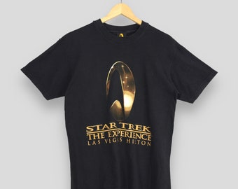 Camiseta negra vintage de los 90 de Star Trek, películas de ciencia ficción, talla M. Star Trek: La experiencia, película de ficción, nave espacial estadounidense, Capitán Kirk.