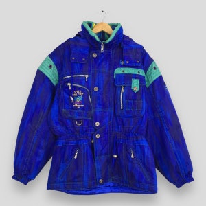 Vintage 90&#39;s Ellesse Ski Wear Blue Hoodie Jacket Large Ellesse Italia Bomber Skiing Snow Gear Bomber Retro Ski Suit Cold Weather Coat Size L