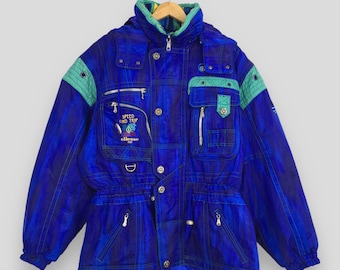 Vintage 90's Ellesse Ski Wear Blue Hoodie Jacket Large Ellesse Italia Bomber Skiing Snow Gear Bomber Retro Ski Suit Cold Weather Coat Size L
