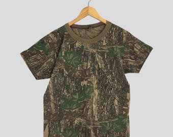 Vintage 90s Mossy Oak Tree Camo Tshirt Medium Green Camouflage Real Tree Leaves Printed Hunting Woodland Outdoor Jungle Tees Size M