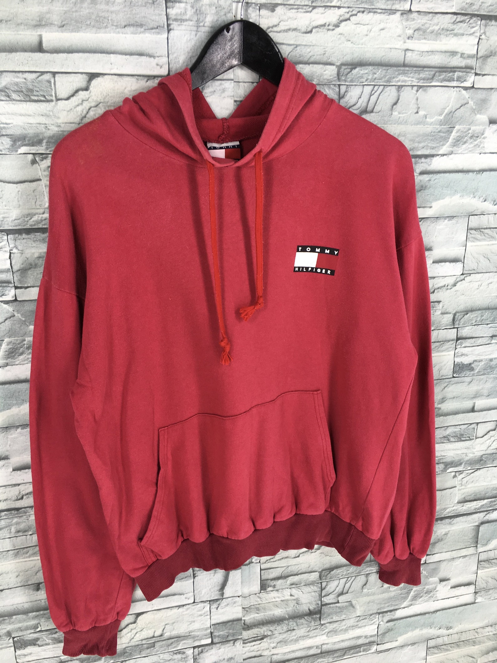 TOMMY HILFIGER Sweatshirt Red Hoodie Medium Vintage 90's | Etsy