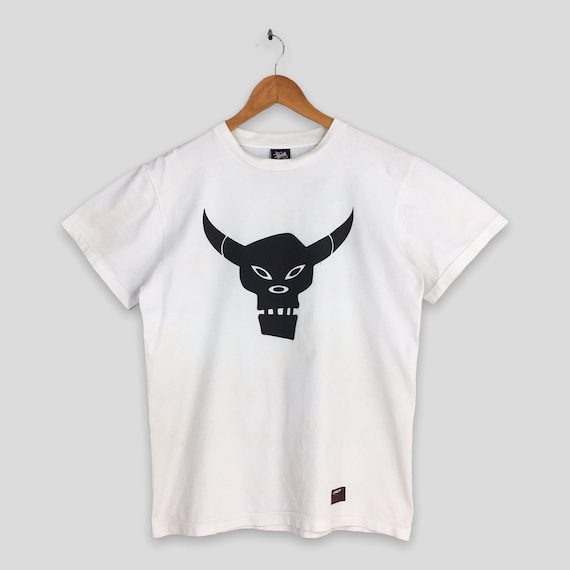 Vintage 90's Stussy Satan Skateboarding White T Shirt Medium