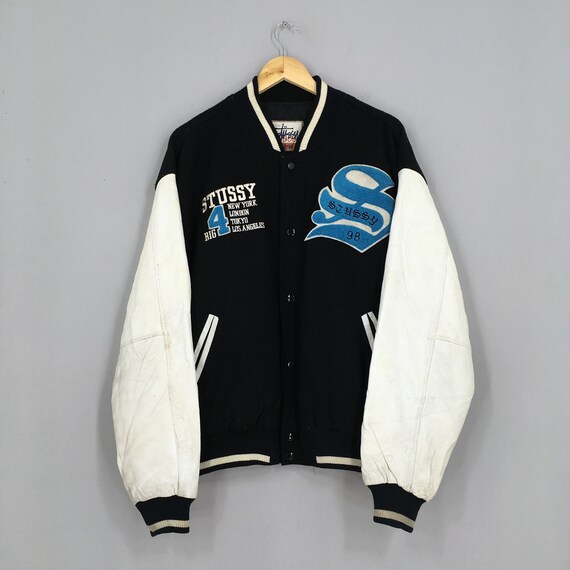 Vintage Stussy Varsity Leather Jacket Large 1990s